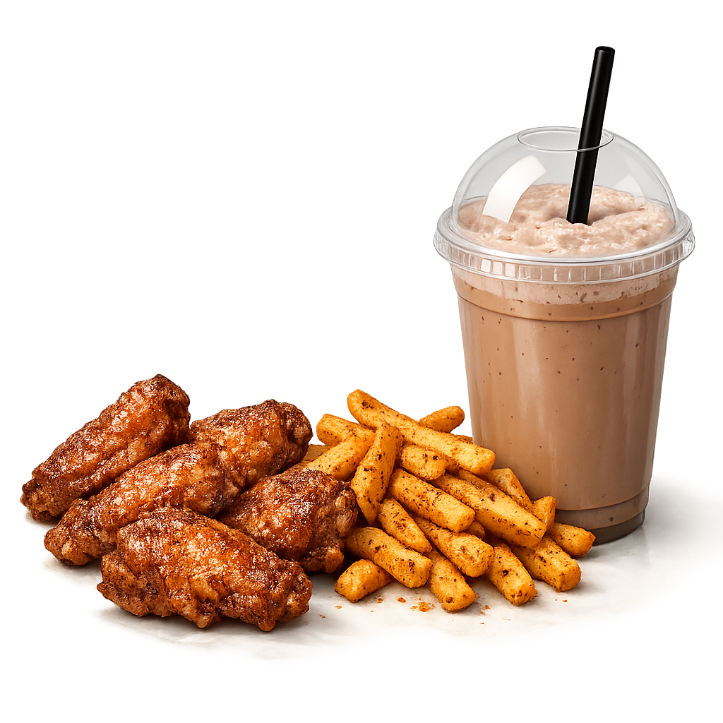 6 Wings – Masala Fries + Milkshake