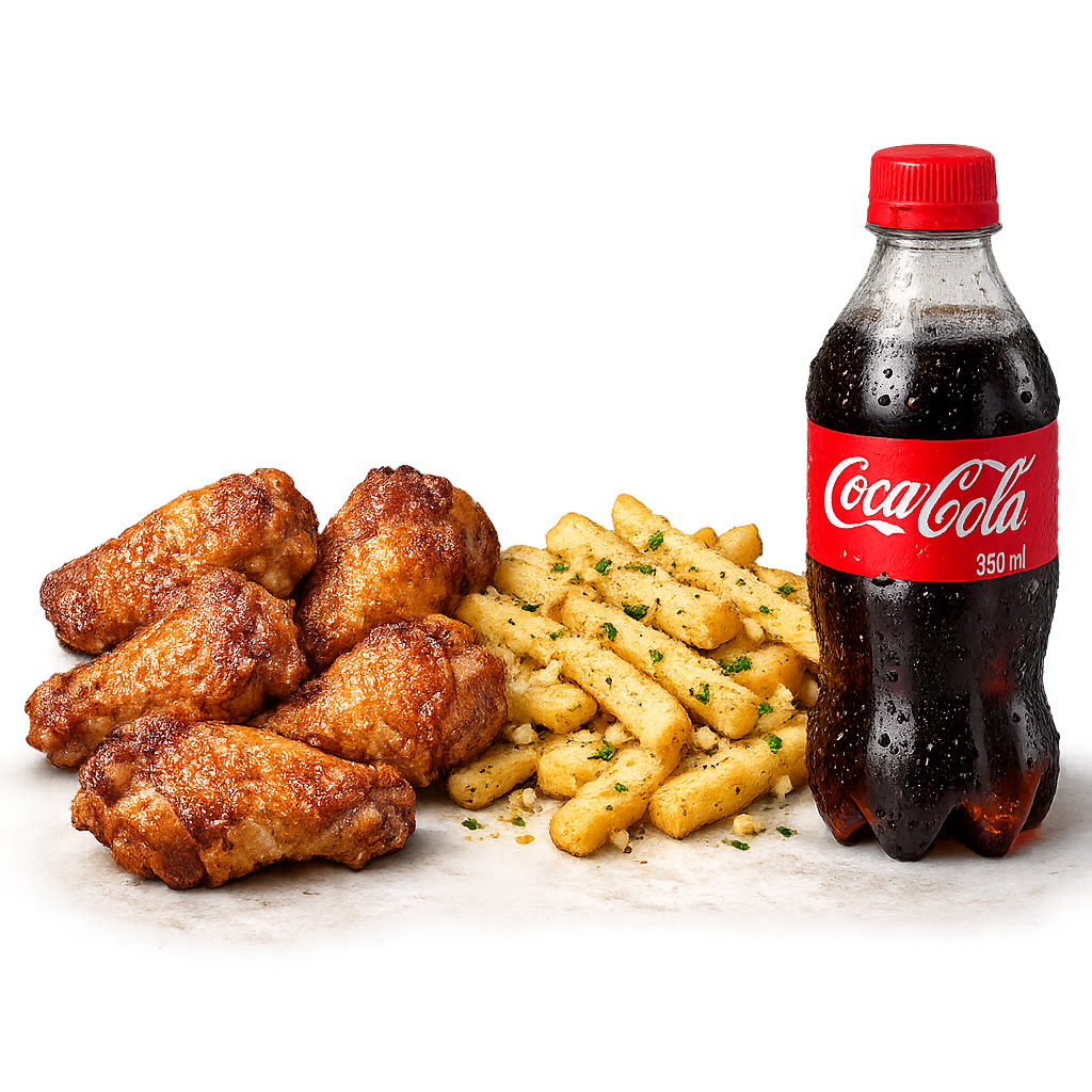 6 Wings – Garlic Fries + Soda