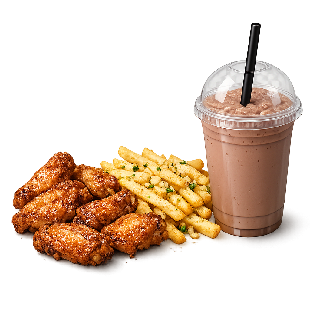 6 Wings – Garlic Fries + Milkshake_0