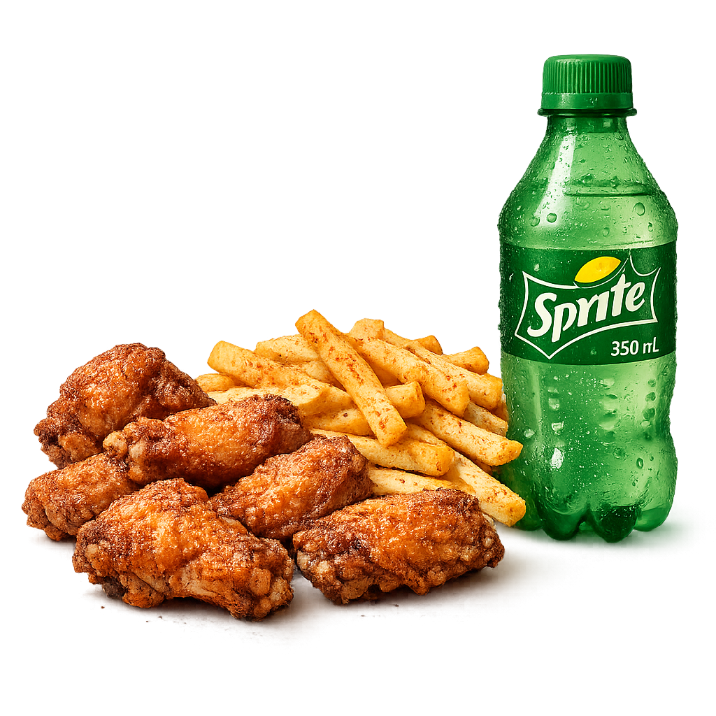6 Wings – Seasoned Fries + Soda