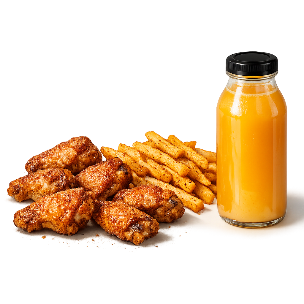 6 Wings – Seasoned Fries + Juice