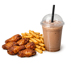 6 Wings – Seasoned Fries + Milkshake