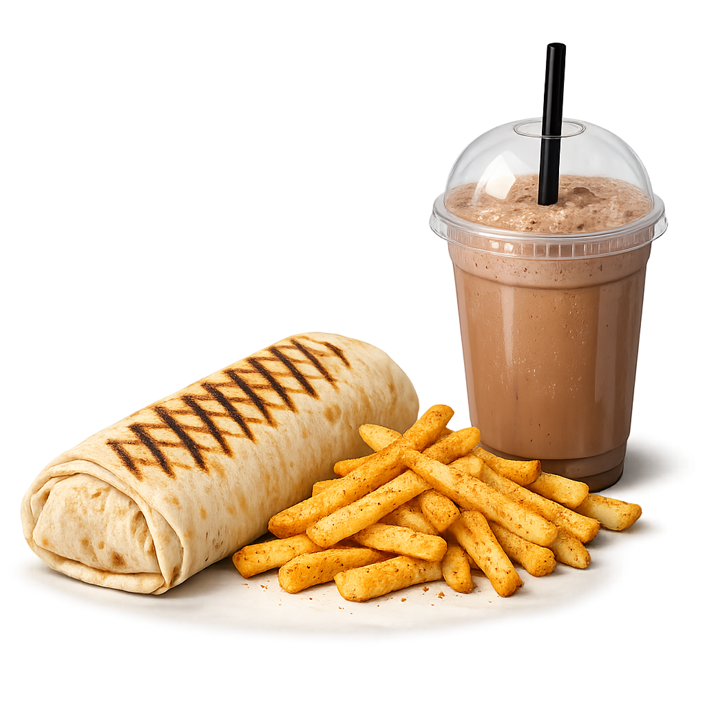Chicken Shawarma – Seasoned Fries + Milkshake