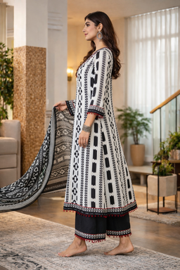 Elegant Black & White Printed Suit Set