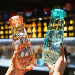 Bouteille d'eau en verre au design diamanté