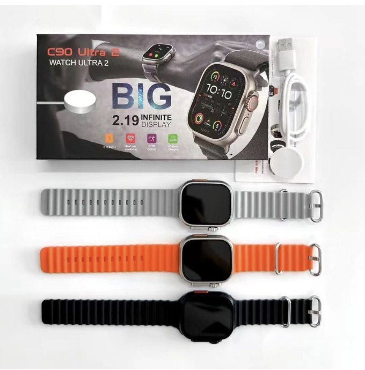 C90 Ultra Bluetooth Smartwatch Wireless Charge Fitness lOS Android Phone Call - Black _2