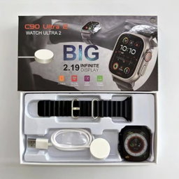 C90 Ultra Bluetooth Smartwatch Wireless Charge Fitness lOS Android Phone Call - Black 