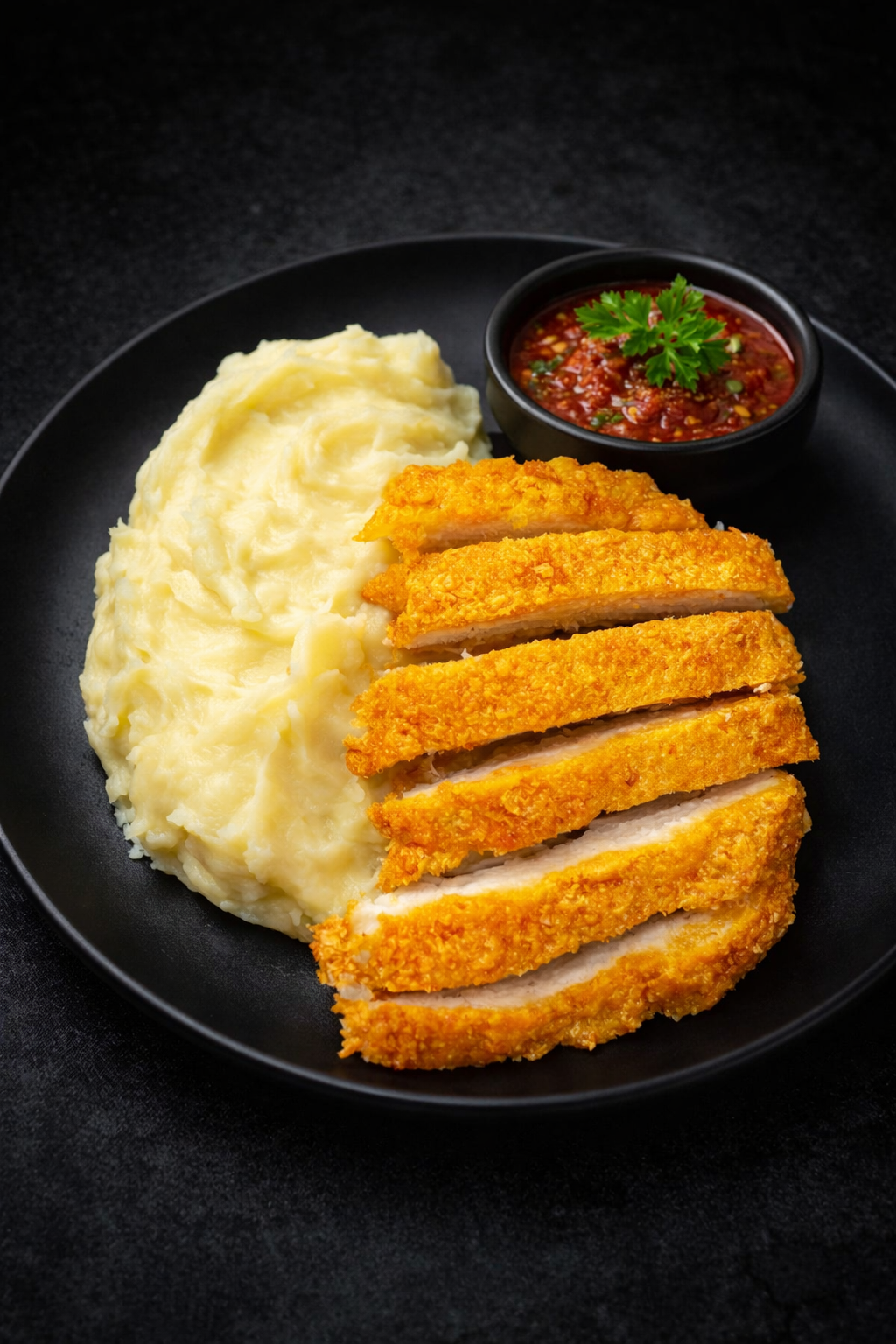 Milanesa rebozada en panko con parmesano, con puré de papa cremoso_0