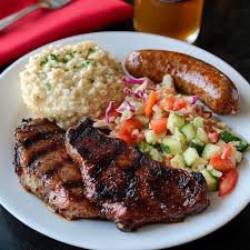 BBQ Lamb with Rice, Sausage, Egg, Cassava, Salad