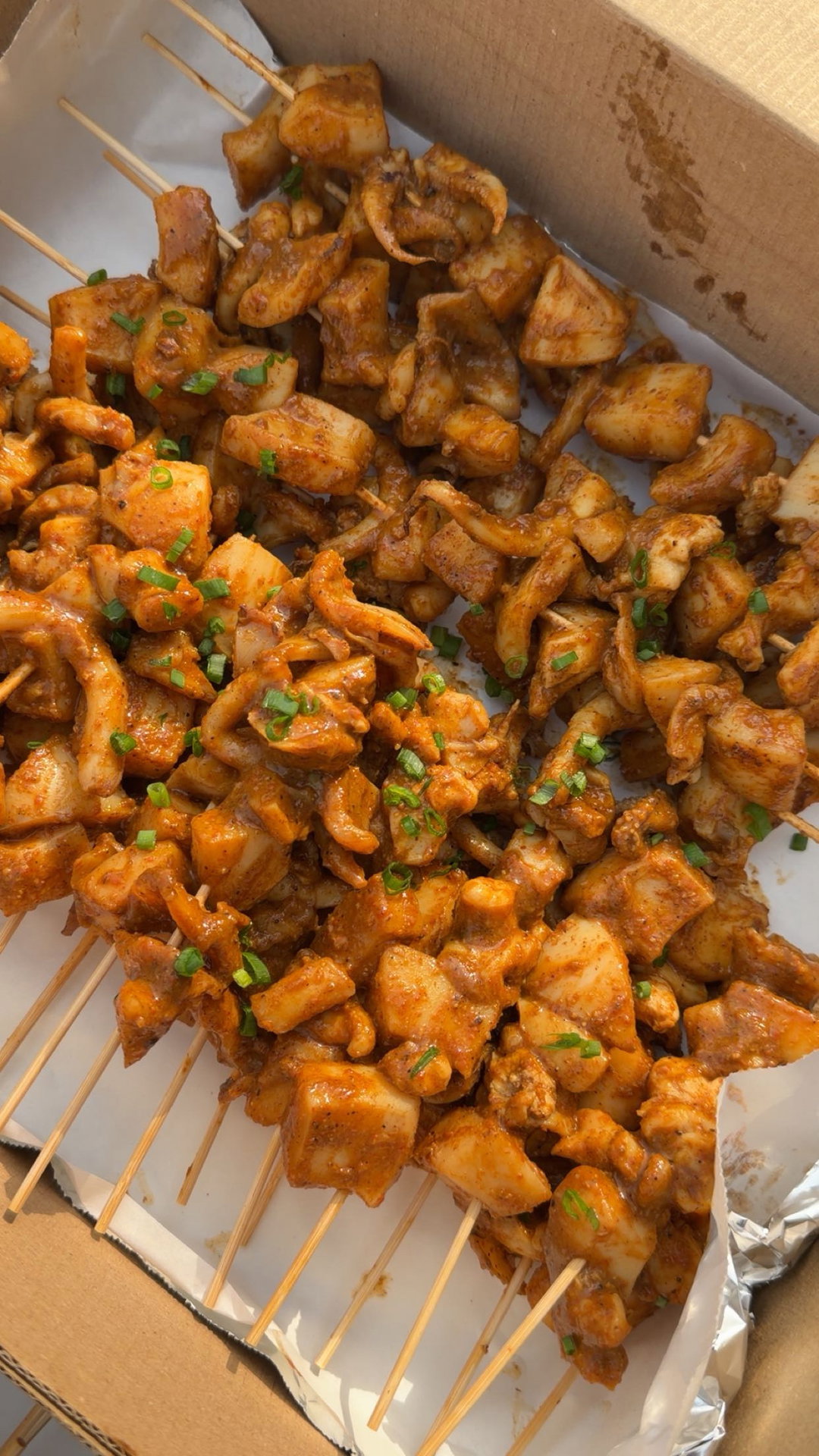 Chilli squid skewers