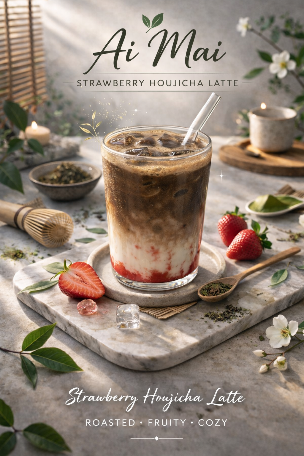 Strawberry Houjicha Latte