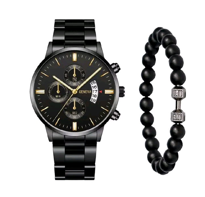 2PCS Men's Fashion Classic Mens Watches Versatile Trend Business Calendar Quartz Watch Alloy Bracelet