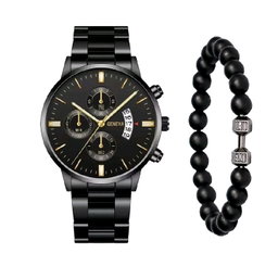 2PCS Men's Fashion Classic Mens Watches Versatile Trend Business Calendar Quartz Watch Alloy Bracelet