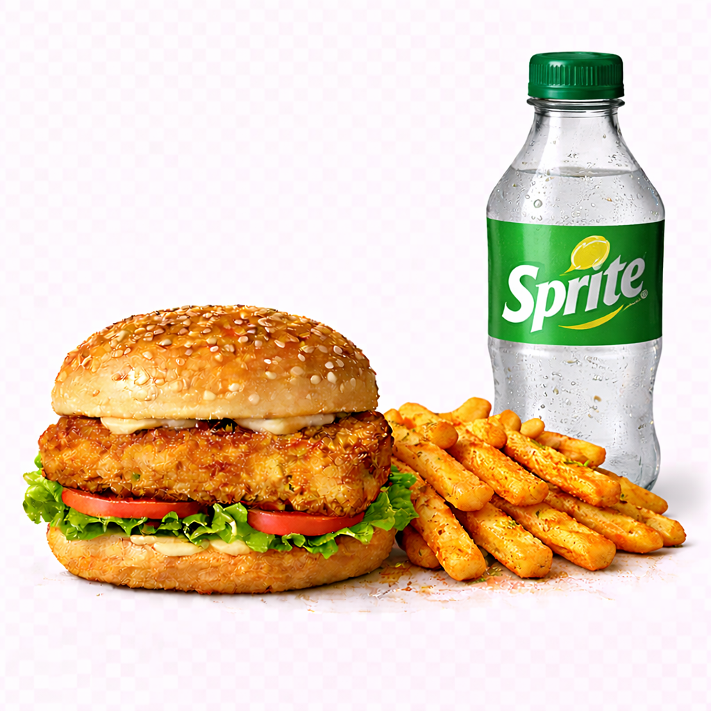 Crunch Burger + Seasoned Fries + Soda 350ml