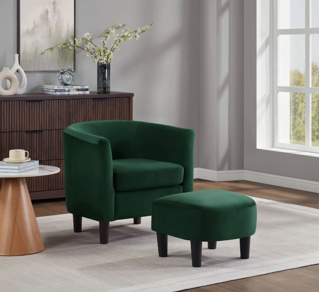 Emerald Green Accent Chair + Ottoman