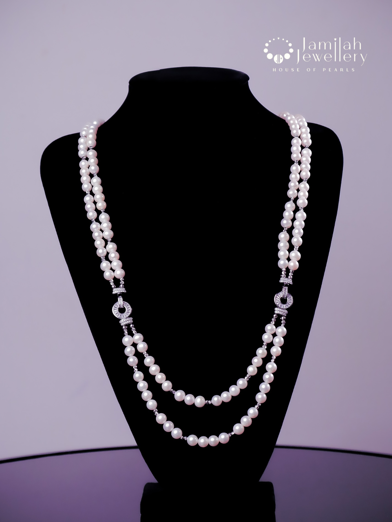 106cm Double Layer White Pearl Necklace_0