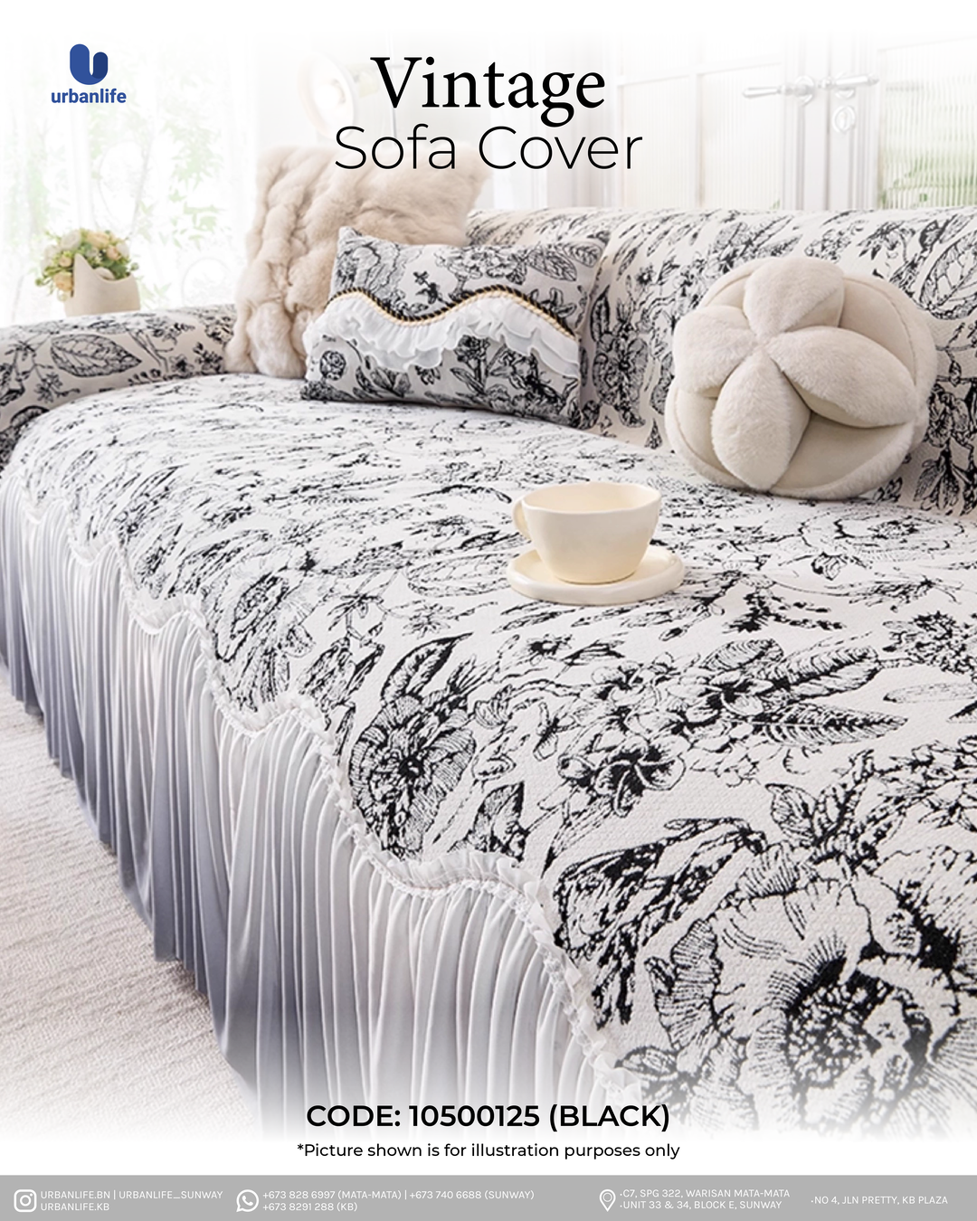 10500125 - VINTAGE SOFA COVER (BLACK)