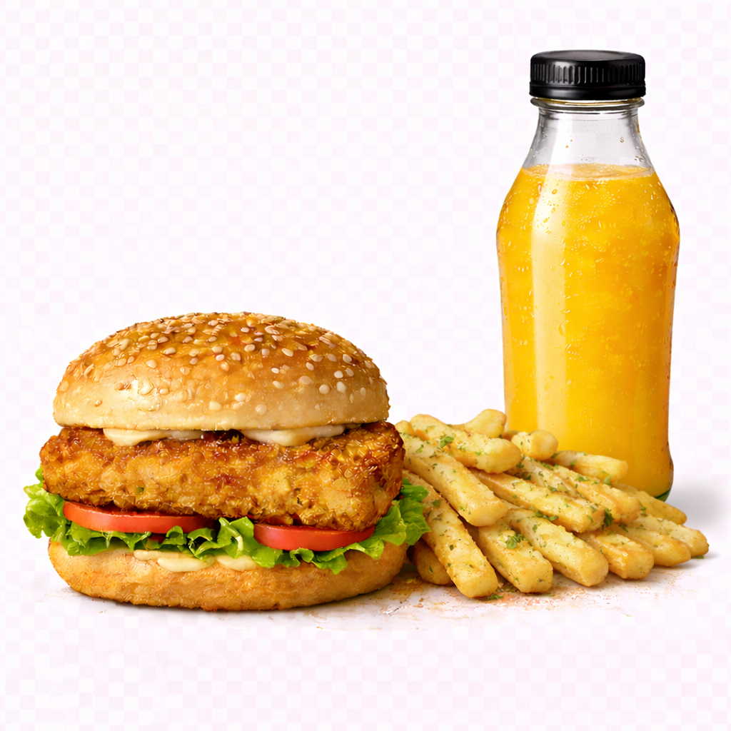 Crunch Burger + Garlic Fries + Juice 450ml
