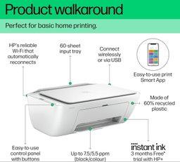 HP DeskJet 2810e All in One Printer I 'erfect for Home | Colour Wireless Print, Scan & Copy | 3 Months of free Instant Ink | Easy Setup & Reliable Wi-Fi White
