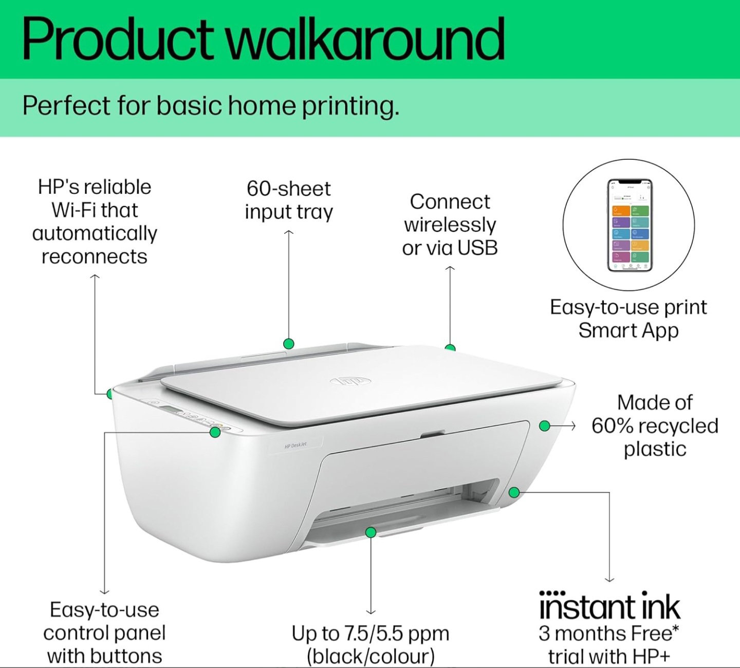 HP DeskJet 2810e All in One Printer I 'erfect for Home | Colour Wireless Print, Scan & Copy | 3 Months of free Instant Ink | Easy Setup & Reliable Wi-Fi White
