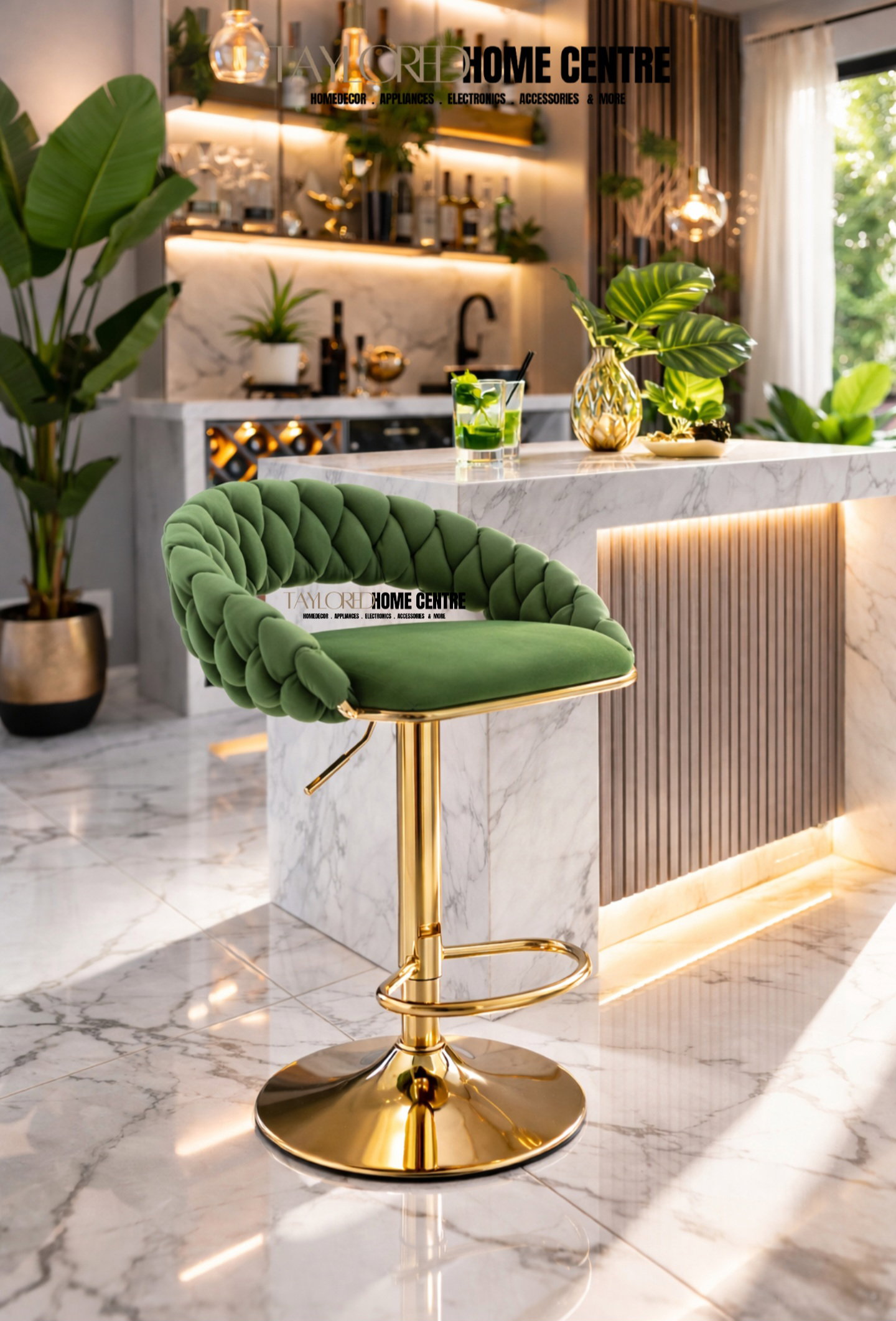 Green Velvet Suede Bar Stool