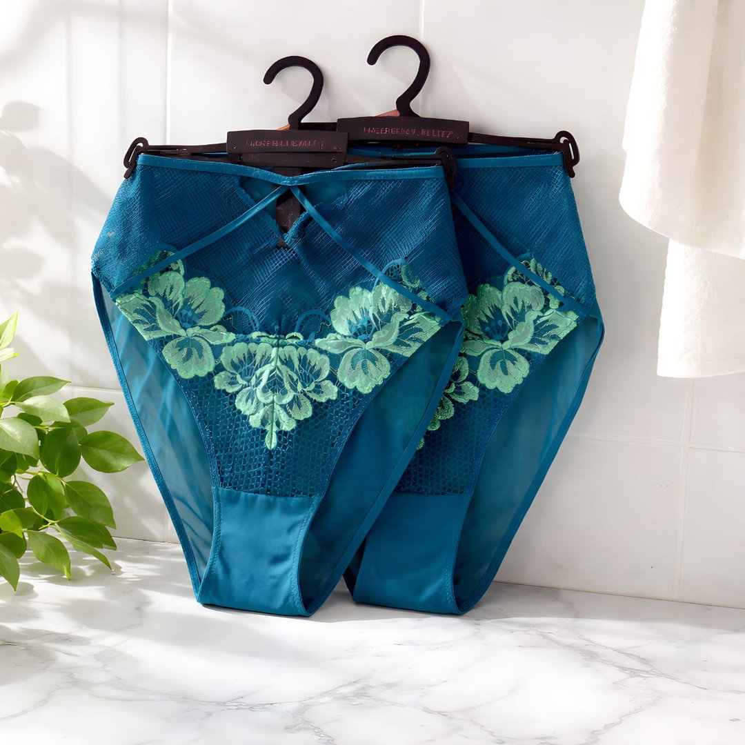 Ann Summers lace blue with green floral design