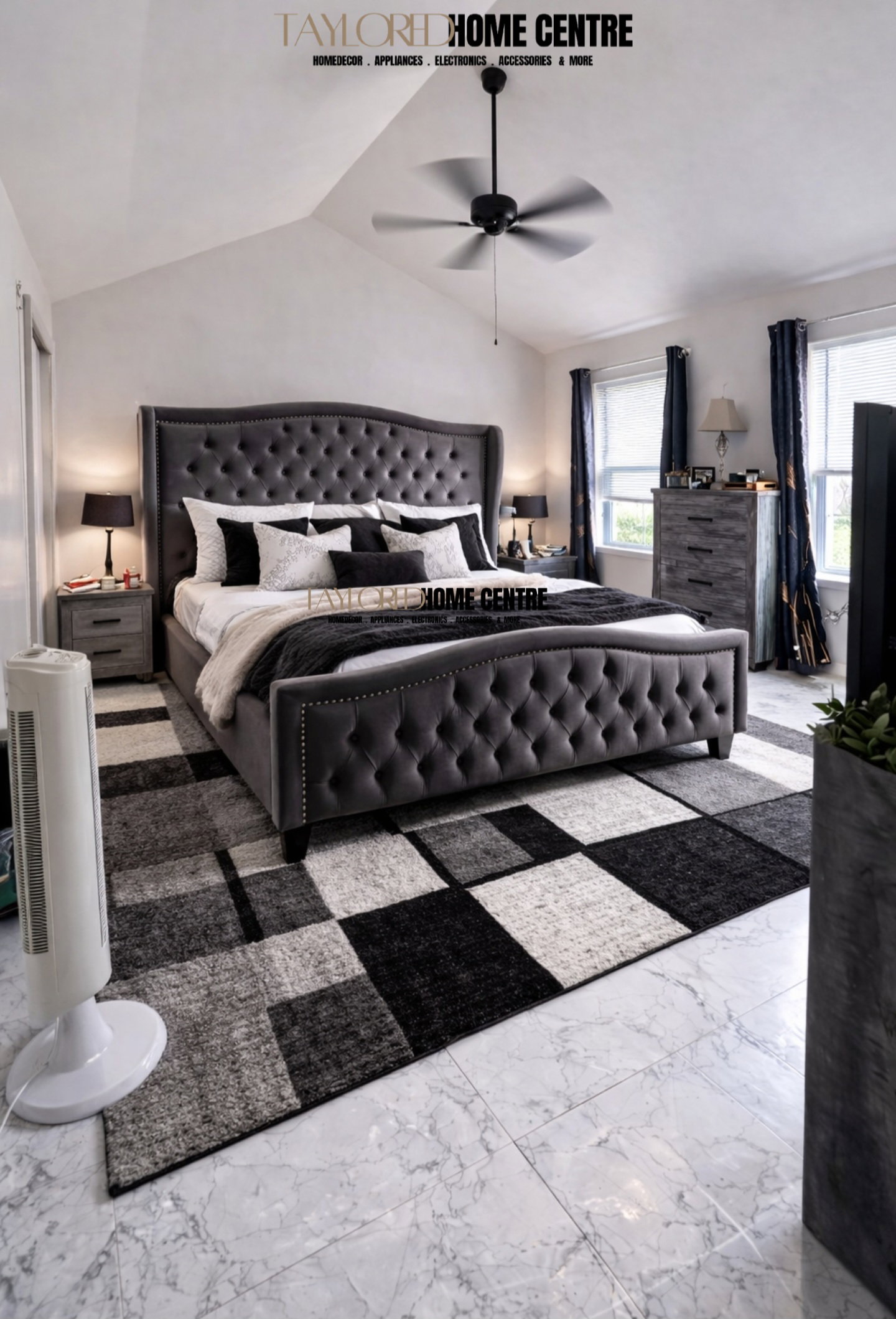  Jennifer Taylor Home  Marcella Upholstered Shelter Headboard Bed Set, King,Queen Sky Neutral Beige & Silver Grey Polyester_2
