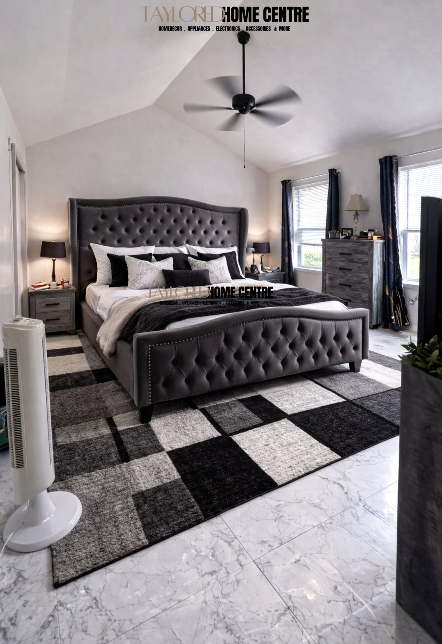  Jennifer Taylor Home  Marcella Upholstered Shelter Headboard Bed Set, King,Queen Sky Neutral Beige & Silver Grey Polyester_1