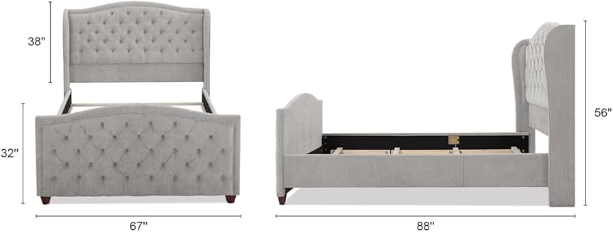  Jennifer Taylor Home  Marcella Upholstered Shelter Headboard Bed Set, King,Queen Sky Neutral Beige & Silver Grey Polyester_5