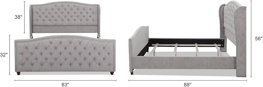  Jennifer Taylor Home  Marcella Upholstered Shelter Headboard Bed Set, King,Queen Sky Neutral Beige & Silver Grey Polyester_4