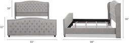  Jennifer Taylor Home  Marcella Upholstered Shelter Headboard Bed Set, King,Queen Sky Neutral Beige & Silver Grey Polyester