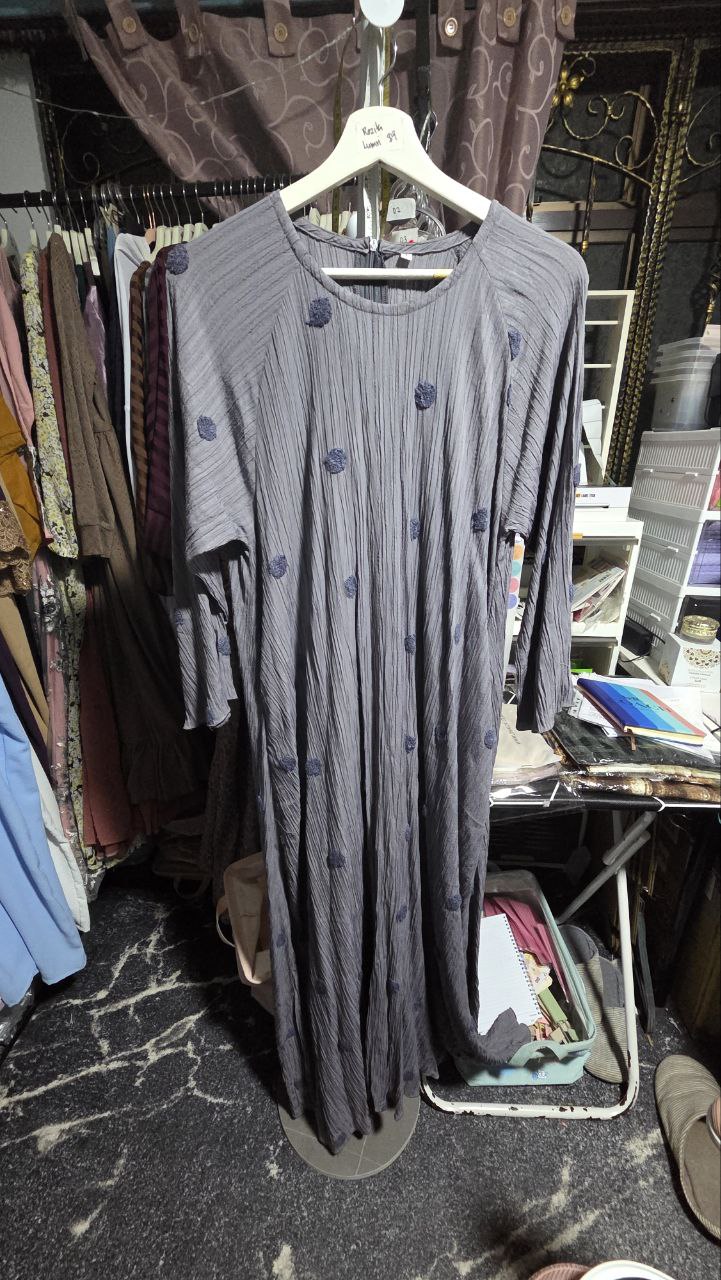 PL Pleated Pom Pom Grey Dress