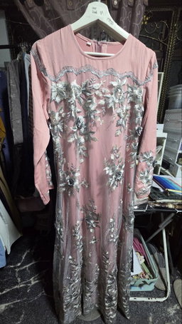 PL Pink with Pop Up Grey Flowers Dress, Size L, PTP 50