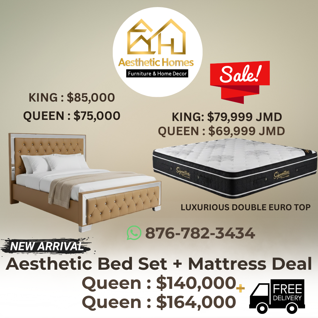 Mirrored Queen Leather Bed + Double-Sided Pillow Top Mattress