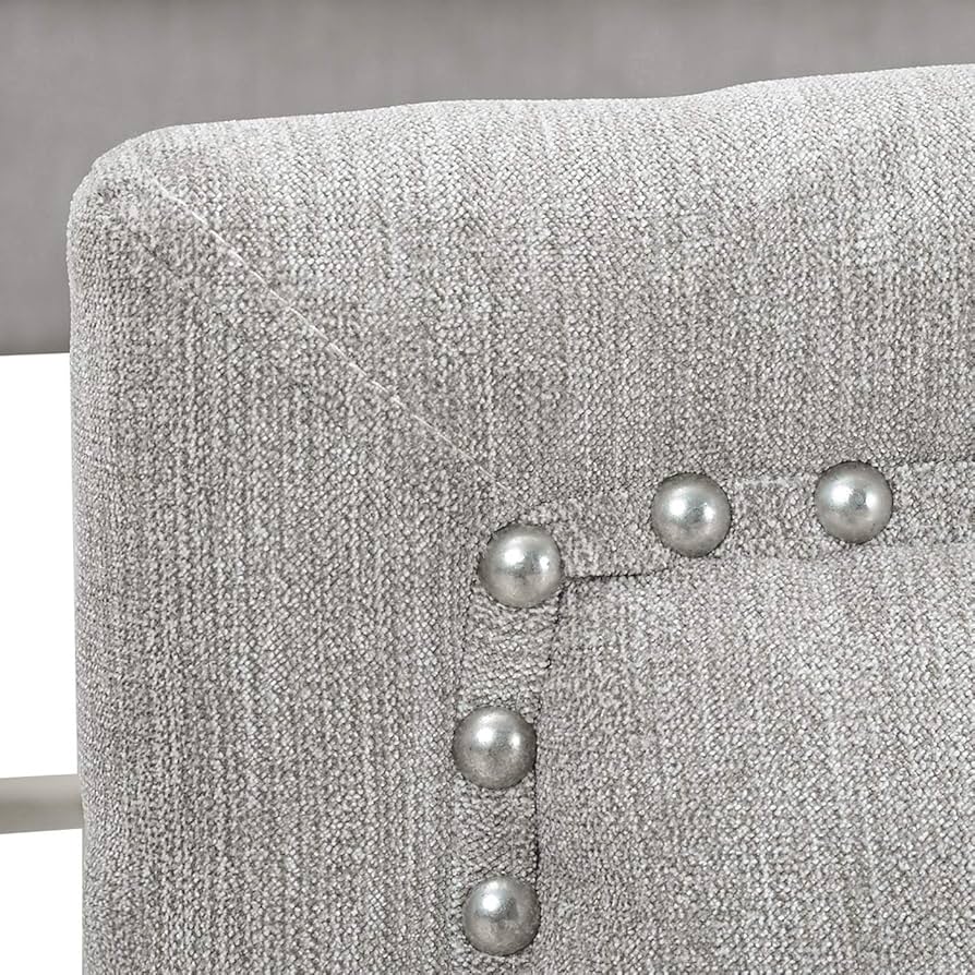  Jennifer Taylor Home  Marcella Upholstered Shelter Headboard Bed Set, King,Queen Sky Neutral Beige & Silver Grey Polyester_8