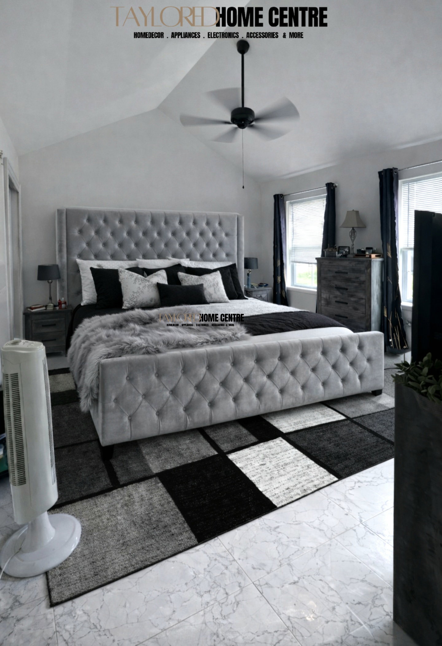 Jennifer Taylor Home Brooklyn  Grey Velvet King Upholstered Panel Bed_1