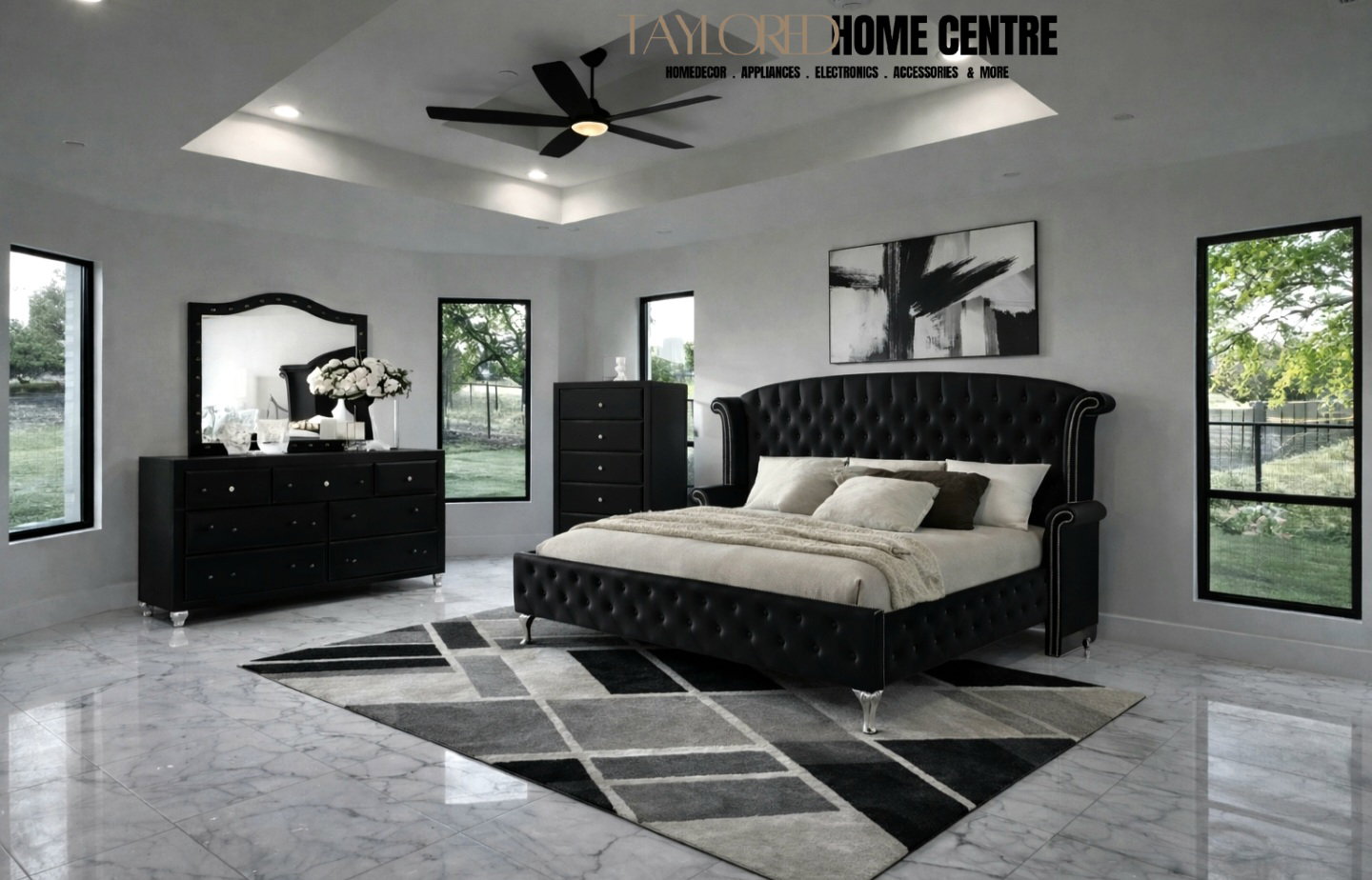 Deanna Diamond Upholstered Eastern Wingback Bed _0