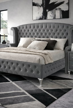 Deanna Diamond Upholstered Eastern Wingback Bed 
