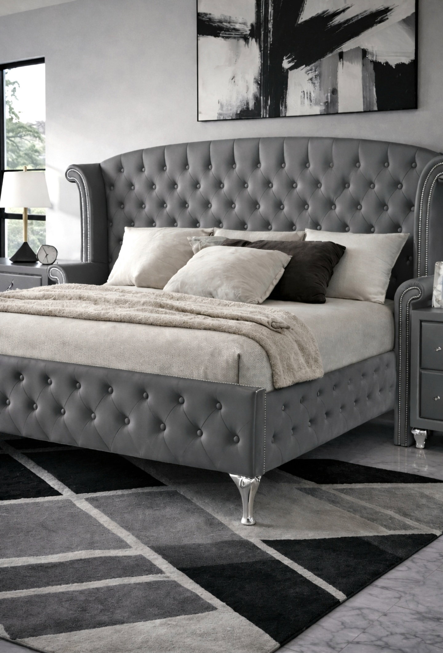 Deanna Diamond Upholstered Eastern Wingback Bed _4