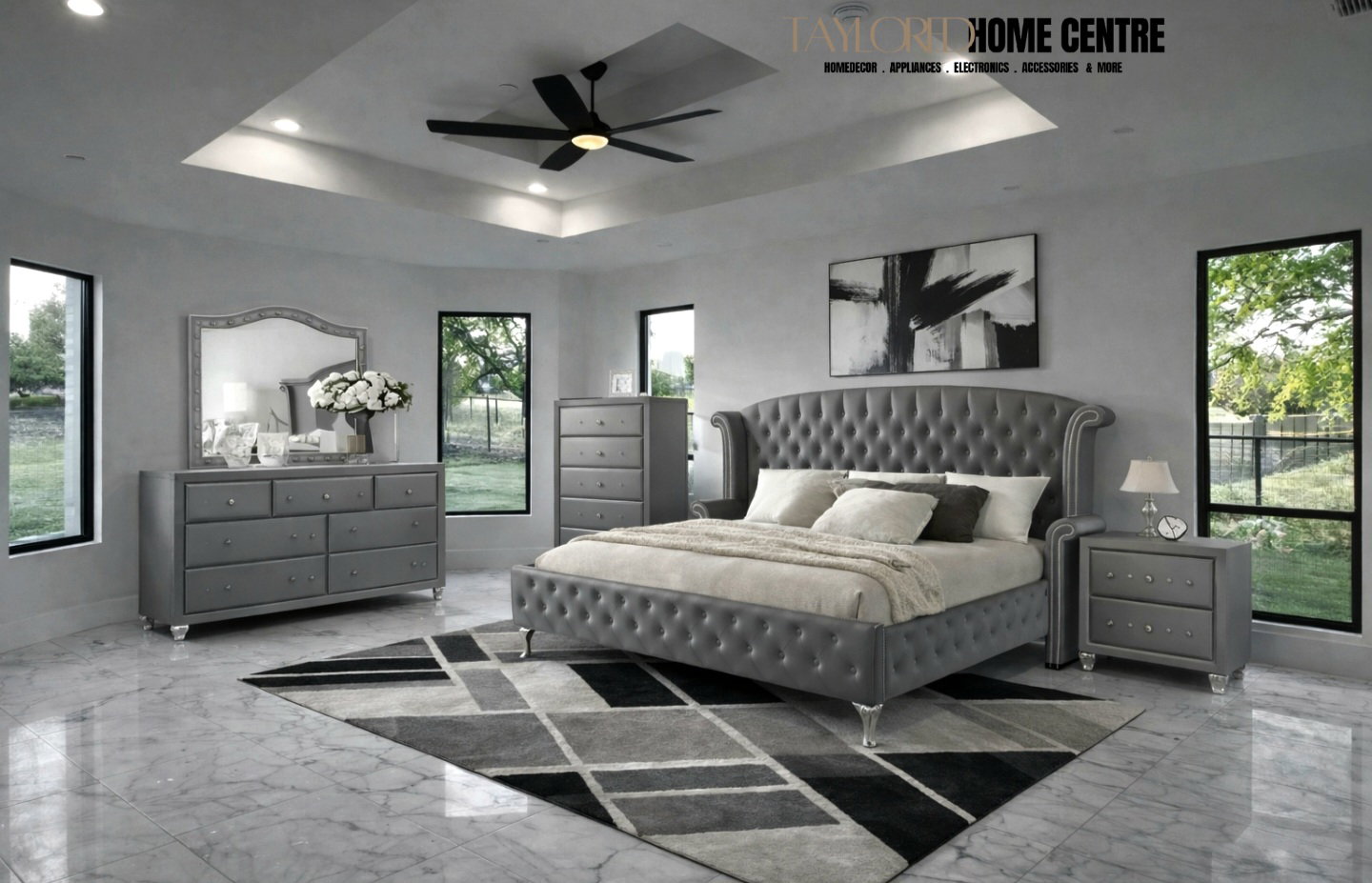Deanna Diamond Upholstered Eastern Wingback Bed _3