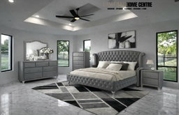 Deanna Diamond Upholstered Eastern Wingback Bed 