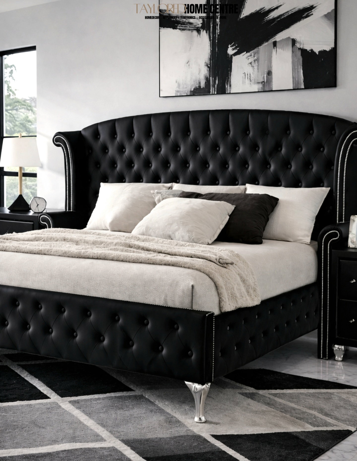 Deanna Diamond Upholstered Eastern Wingback Bed _2