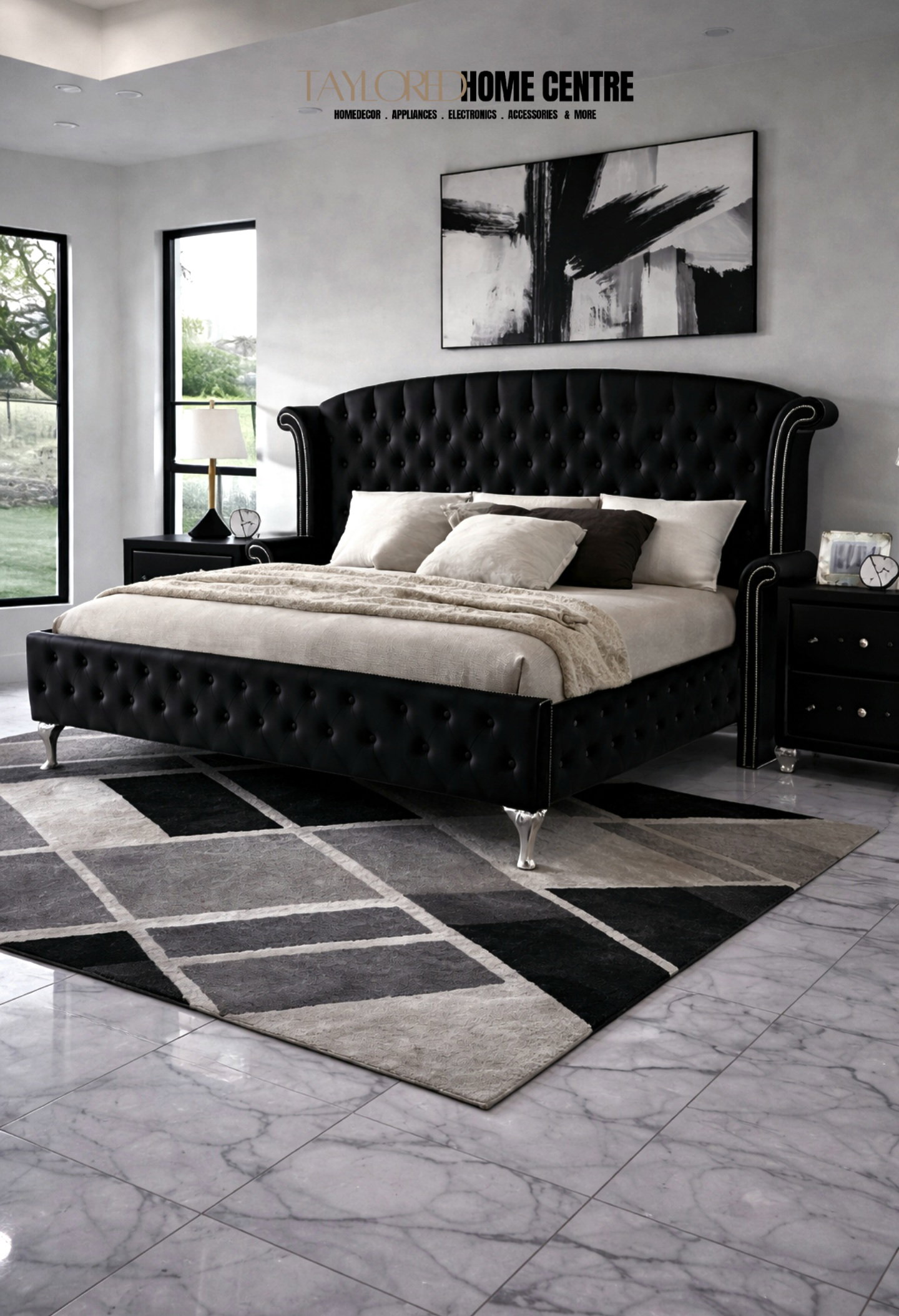 Deanna Diamond Upholstered Eastern Wingback Bed _1