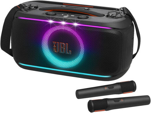 JBL PartyBox On-The-Go 2 Portable Party Speaker, Bluetooth 5.4 Auracast Multi-Speaker Pairing, 2 Wireless Mics Karaoke Echo Smart Key Change, 15Hr Battery USB-C Fast Charge