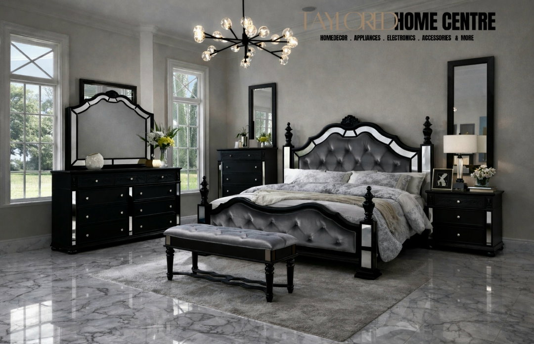 Furniture of America Viktoria Traditional Wood King & Queen Poster Bed in Black & Grey