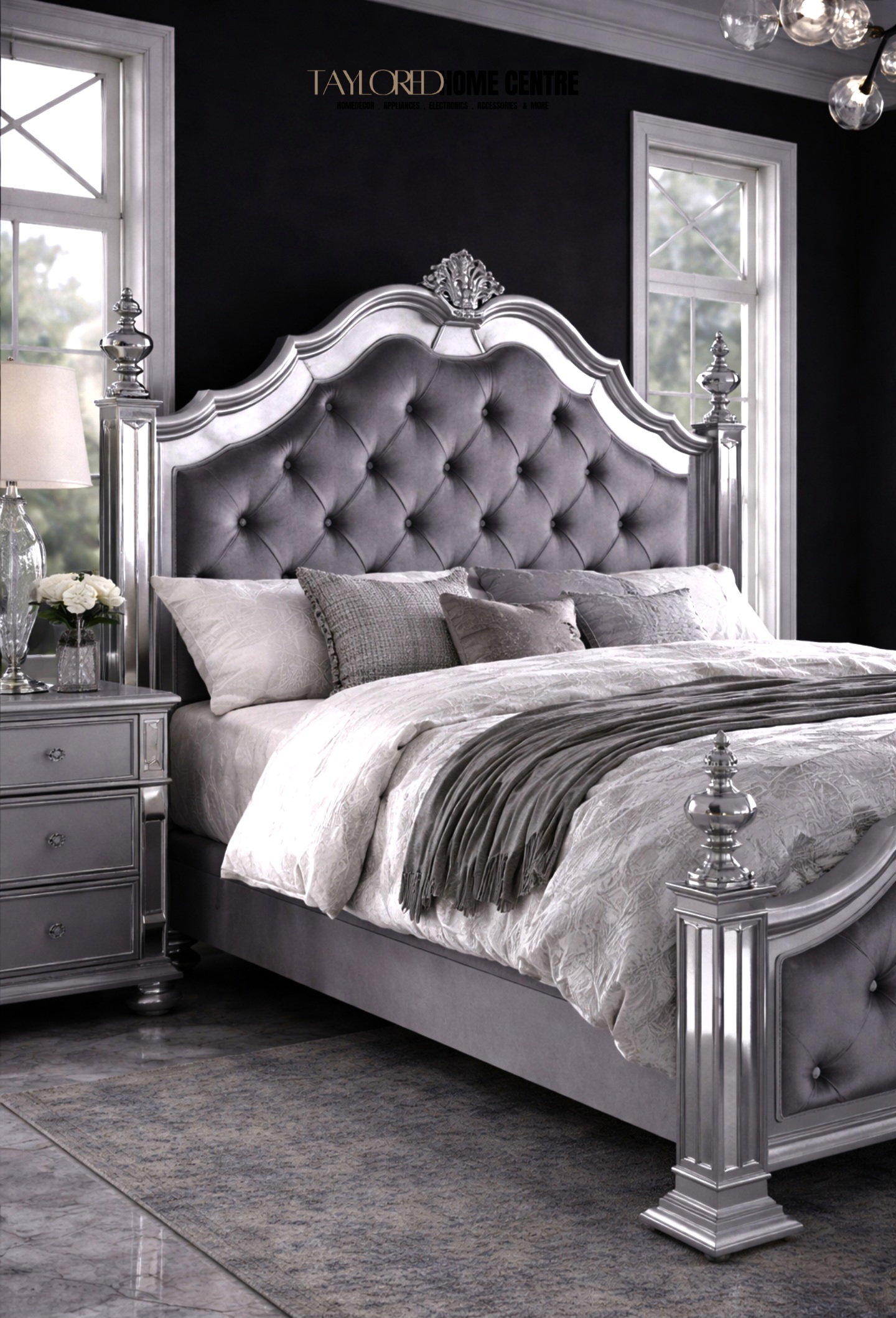 Furniture of America Viktoria Traditional Wood King & Queen Poster Bed in Black & Grey_7