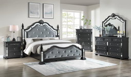 Furniture of America Viktoria Traditional Wood King & Queen Poster Bed in Black & Grey