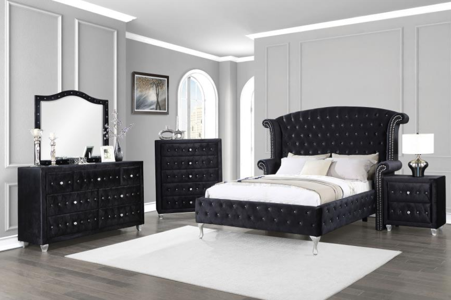 Deanna Diamond Upholstered Eastern Wingback Bed _17