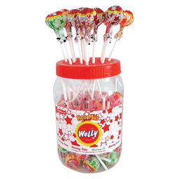 Welly assorted flavors Lollipop candy in plastic jar