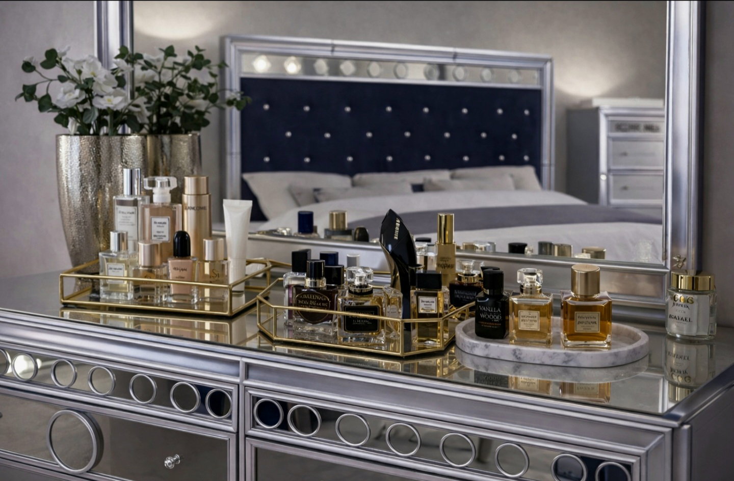 Mairead - 4 Piece King Bedroom Set - Silver / Navy_4